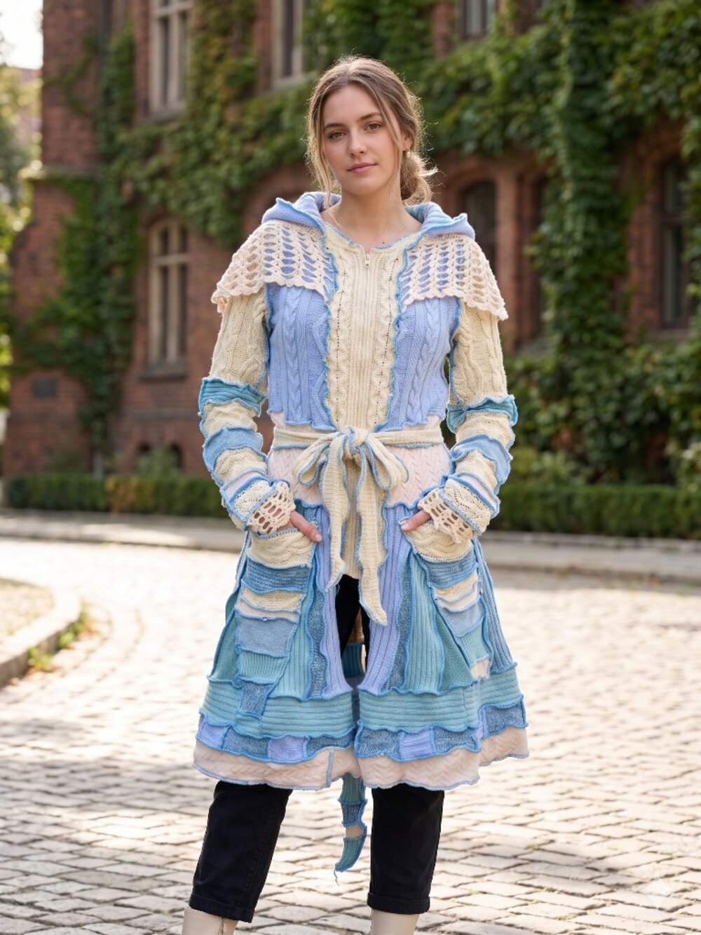 One-of-a-Kind Pastel Patchwork Sweater Coat - M
